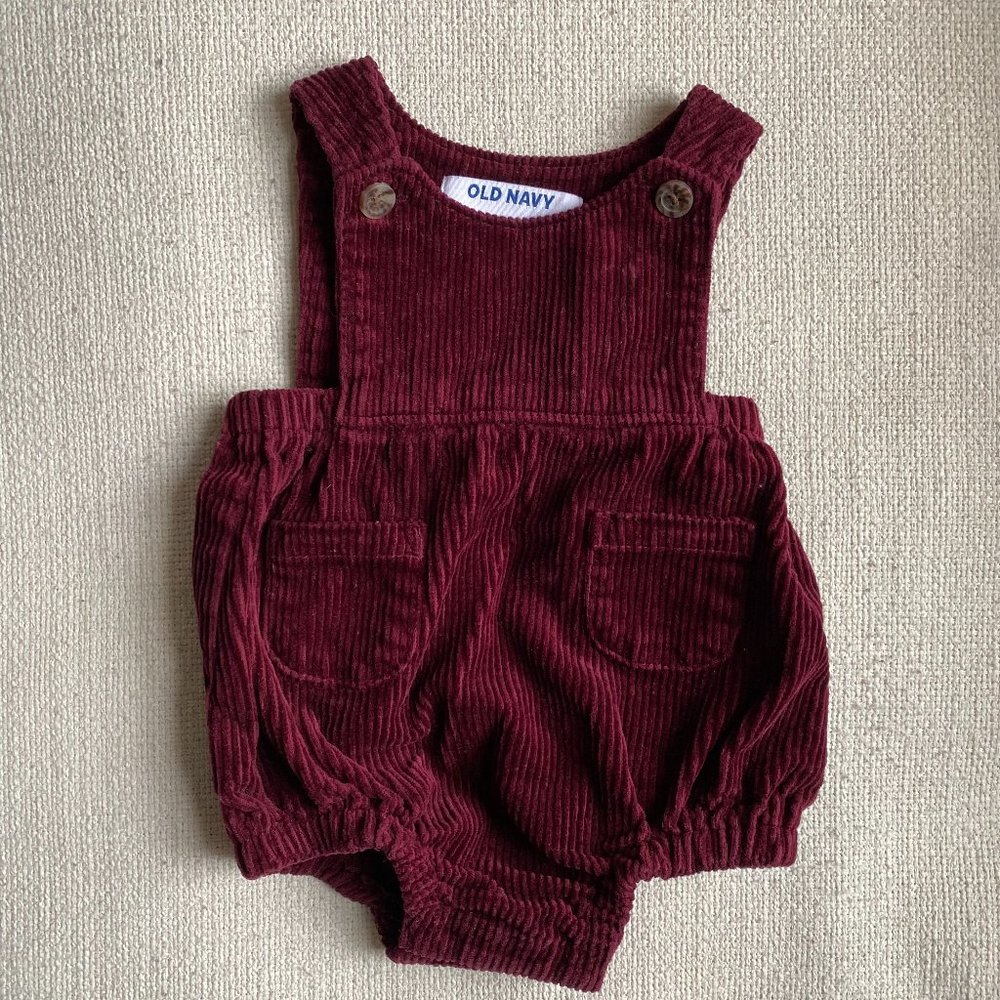 Burgundy corduroy romper, sz 0-3M